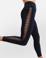 Hedoine the charmer black leggings lace detail high waist seamless soft leggings for women